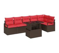 vidaXL Set Divano da Giardino con cuscino 7 pcs Marrone Poly Rattan, Set divani da giardino e terrazzo, design modulare, leggero, materiale resistente ai raggi UV, seduta outdoor impermeabile