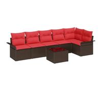 vidaXL Set Divano da Giardino con cuscino 7 pcs Marrone polyrattan, Set di divani da giardino moderno, lounge rettangolare esterna, mobile in rattan resistente, soluzione flessibile per terrazza