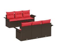 vidaXL Set Divano da Giardino con cuscino 7 pcs Marrone polyrattan, Set di mobili da esterno per giardino e terrazzo, divano modulare rettangolare, tavolo regolabile, vani per il riposo