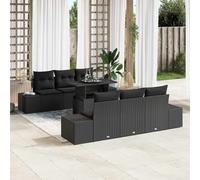 vidaXL Set Divano da Giardino con cuscino 7 pcs Nero 100 x 55 x 73 cm
