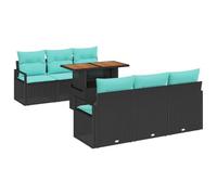 vidaXL Set Divano da Giardino con cuscino 7 pcs Nero e blu, Divano da Giardino e Terrazza, Moderno, Resistente ai UV, Mobili da Esterno, Tavolo Regolabile, Rattan Sintetico