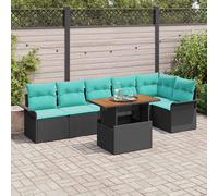 vidaXL Set Divano da Giardino con cuscino 7 pcs Nero e Blu polyrattan, Set di mobili da giardino moderno, leggero e resistente, divano esterno per terrazze e patii