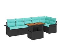 vidaXL Set Divano da Giardino con cuscino 7 pcs Nero e Blu polyrattan