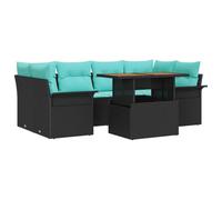 vidaXL Set Divano da Giardino con cuscino 7 pcs Nero e blu, Set di divani moderni per giardino e terrazzo, leggeri, modulari, resistenti ai raggi UV, mobili ergonomici