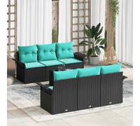 vidaXL Set Divano da Giardino con cuscino 7 pcs Nero e Turchese, Set di divani per giardino e terrazza, modulare, resistente, leggero e con materiali anti-UV per un comfort all'aperto