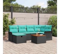 vidaXL Set Divano da Giardino con cuscino 7 pcs Nero Poly Rattan, Set Divano da Giardino e Terrazza, Design Moderno, Leggero, in Acacia Resistente ai Raggi UV, con Spazio di Stoccaggio