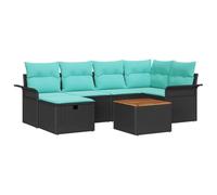 vidaXL Set Divano da Giardino con cuscino 7 pcs Nero Poly Rattan, Set Divano da Giardino e Terrazza, Design Moderno, Leggero, in Acacia Resistente ai Raggi UV, con Spazio di Stoccaggio