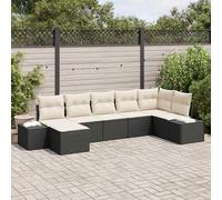 vidaXL Set Divano da Giardino con cuscino 7 pcs Nero polyrattan