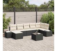 vidaXL Set Divano da Giardino con cuscino 7 pcs Nero polyrattan
