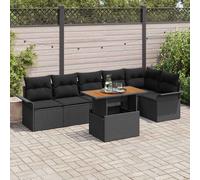 vidaXL Set Divano da Giardino con cuscino 7 pcs Nero polyrattan