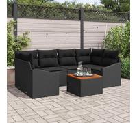 vidaXL Set Divano da Giardino con cuscino 7 pcs Nero polyrattan
