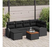 vidaXL Set Divano da Giardino con cuscino 7 pcs Nero polyrattan