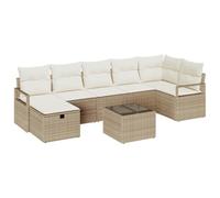 vidaXL Set Divano da Giardino da 8 Pezzi Sezionale da Esterno Beige in polyrattan con Cuscini Crema Piedi Regolabili Artigianato Intrecciato Seduta Comoda per 5 Persone Tavolo. Mobili modulari imbott