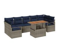 vidaXL Set Divano da Giardino con cuscino 8 pcs Grigio e Blu Navy, Divano da giardino e terrazza, set modulare, leggero e resistente, perfetto per rilassarsi e ricevere amici