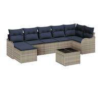vidaXL Set Divano da Giardino con cuscino 8 pcs Grigio Poly Rattan | Può accogliere facilmente fino a 6 persone, Realizzato in rattan che resiste ai raggi UV per un uso prolungato