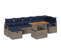 vidaXL Set Divano da Giardino con cuscino 8 pcs Grigio polyrattan, Divano modulare outdoor per giardino e terrazza, resistente al sole, tavolo regolabile