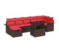 vidaXL Set Divano da Giardino con cuscino 8 pcs Marrone Poly Rattan, Set di divani modulari per il giardino, posti a sedere outdoor resistenti, leggeri, con vani regolabili