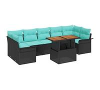vidaXL Set Divano da Giardino con cuscino 8 pcs Nero e Blu polyrattan, Arredo giardino e terrazza, moderno, leggero, resistente ai raggi UV, set divano per esterni, comodo e stiloso
