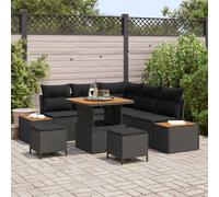 vidaXL Set Divano da Giardino con cuscino 8 pcs Nero Poly Rattan