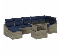 vidaXL Set divano da giardino con cuscino 8 pezzi grigio e blu navy, set da salotto esterno, divano da giardino modulabile, gambe regolabili, eleganti sedili per terrazza