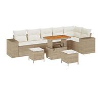 Set di divani da Giardino 9 Pezzi con Cuscini Beige in polyrattan e Acacia