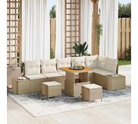 vidaXL Set Divano da Giardino con cuscino 9 pcs Beige Poly Rattan