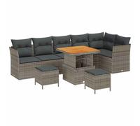 vidaXL Set Divano da Giardino con Cuscino 9 PCS Grigio, Divano Modulare da Giardino, Set per Esterni, Materiale UV-Resistente, Tavoli in Legno di Acacia, Arredo Salvaspazio
