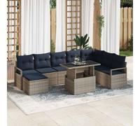 vidaXL Set Divano da Giardino con cuscino 9 pcs grigio e blu navy, Set di mobili da esterno moderno, collezione di divani modulari, materiali resistenti, seduta lussuosa per giardino