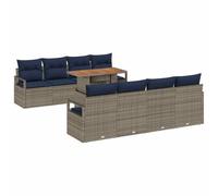 vidaXL Set Divano da Giardino con cuscino 9 pcs Grigio e Blu Navy, Set di divani moderni per giardino e terrazza, leggeri, resistenti ai raggi UV, comodi e duraturi