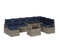 vidaXL Set Divano da Giardino con cuscino 9 pcs grigio e blu navy, Set di mobili da esterno moderno, collezione di divani modulari, materiali resistenti, seduta lussuosa per giardino