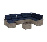vidaXL Set Divano da Giardino con cuscino 9 pcs Grigio Poly Rattan, Divano modulare per giardino e terrazza, arredo outdoor durevole, posti resistenti ai raggi UV, comodi e leggeri