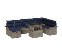 vidaXL Set Divano da Giardino con cuscino 9 pcs Grigio Poly Rattan, Divano modulare per giardino e terrazzo, resistente agli agenti atmosferici, design rettangolare con vano
