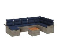 vidaXL Set Divano da Giardino con cuscino 9 pcs Grigio Poly Rattan, Set di divani modulari moderni per giardino e terrazza, resistenza UV, arredo elegante con spazio di stoccaggio