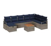 vidaXL Set Divano da Giardino con cuscino 9 pcs Grigio polyrattan, Set di divani da giardino alla moda, mobili outdoor resistenti, modulari, leggeri, materiali resistenti ai raggi UV