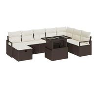 vidaXL Set da Giardino 9 Pezzi con Cuscini in Rattan Sintetico Marrone. Resistente ai Raggi UV, Offre Spazio Sufficiente per 6 Persone. Include Un tavolino e Cuscini Rimovibili in Panna Bianca. Perf
