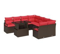 vidaXL Set Divano da Giardino con cuscino 9 pcs Marrone Poly Rattan, Set di divani da giardino moderni, moduli rettangolari, materiali robusti, resistenti ai raggi UV, arredamento outdoor chic