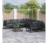 vidaXL Set Divano da Giardino con cuscino 9 pcs Nero Alluminio