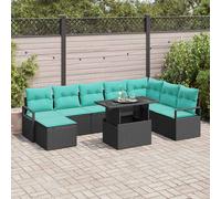 vidaXL Set Divano da Giardino con cuscino 9 pcs Nero e blu, Set di mobili da esterno moderno, collezione di divani modulari, materiali resistenti, seduta lussuosa per giardino