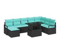 vidaXL Set Divano da Giardino con cuscino 9 pcs Nero e blu, Set di mobili da esterno moderno, collezione di divani modulari, materiali resistenti, seduta lussuosa per giardino
