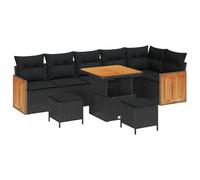 vidaXL Set di divani da Giardino 9 Pezzi con Cuscini in polyrattan e Legno Nero, Divano da Patio modulare per Esterni, 4 posti