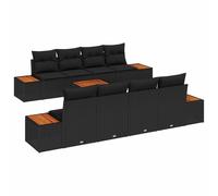 vidaXL Set Divano da Giardino con Cuscino 9 PCS Nero Poly Rattan, Set Giardino in Legno di Acacia, Divani Eleganti, Resistente alle Intemperie e ai Raggi UV, Comfort Assicurato