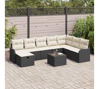 vidaXL Set Divano da Giardino con cuscino 9 pcs Nero Poly Rattan