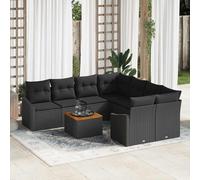 vidaXL Set Divano da Giardino con cuscino 9 pcs Nero polyrattan