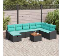 vidaXL Set Divano da Giardino con cuscino 9 pcs Nero polyrattan, Set di divani modulari per esterni, mobili da giardino resistenti, materiali anti-UV, arredo moderno per terrazze