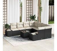 vidaXL Set Divano da Giardino con cuscino 9 pcs Nero polyrattan