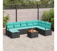 vidaXL Set Divano da Giardino con cuscino 9 pcs Nero polyrattan, Set di divani da giardino alla moda, mobili outdoor resistenti, modulari, leggeri, materiali resistenti ai raggi UV