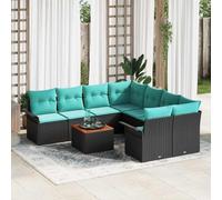 vidaXL Set Divano da Giardino con cuscino 9 pcs Nero polyrattan, Divano da esterno moderno, resistente, modulare, arredamento patio, leggero, comodo per il giardino