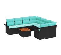 vidaXL Set Divano da Giardino con cuscino 9 pcs Nero polyrattan, Divano da esterno moderno, resistente, modulare, arredamento patio, leggero, comodo per il giardino