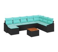 vidaXL Set Divano da Giardino con cuscino 9 pcs Nero polyrattan, Set di Divani in Rattan, Salotto Esterno Resistente, Sofa Impermeabile, Arredamento Funzionale per Giardino