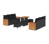 vidaXL Set Divano da Giardino 9 Pezzi con Cuscini Neri Polyrattan Legno di Acacia Tavolo da caffè Regolabile Resistente alle Intemperie Mobili da Esterno Sistemazione Patio Sedia con Cuscini Modular